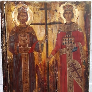 St. Constantine & Helen Icon: Greek Orthodox Byzantine Style