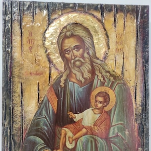 Saint St. Simeon Symeon the God Icon-Greek Orthodox Byzantine Religious Icon-Antique Style Icons