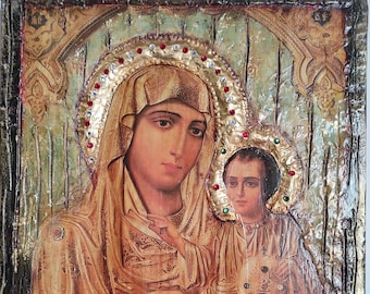 Vergine Maria con Gesù Nuova icona di Gerusalemme - Icone bizantine ortodosse greche
