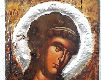 Archangel Michael handmade Greek Christian Orthodox byzantine icon Antique Style