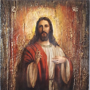 Jesucristo - Icono de madera del cristianismo griego, bizantino y ortodoxo - Iconos de estilo antiguo