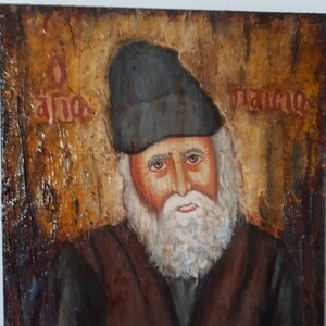 Saint St Paisios Handmade Orthodox Icon Byzantine Rare Icons Antique Style