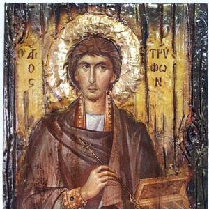 Saint St Tryphon Tryfon -Greek Orthodox Byzantine Christian Icons Unique Handmade Icon