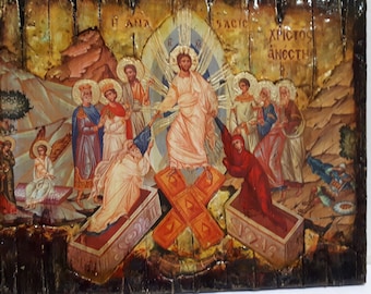 Gesù Cristo - La Resurrezione del Signore - Cristo è risorto - Icona greco-ortodossa in legno