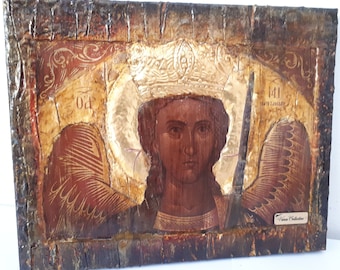 Archangel Michael of Mantamados Icon-Greek Handmade Byzantine Orthodox Icons
