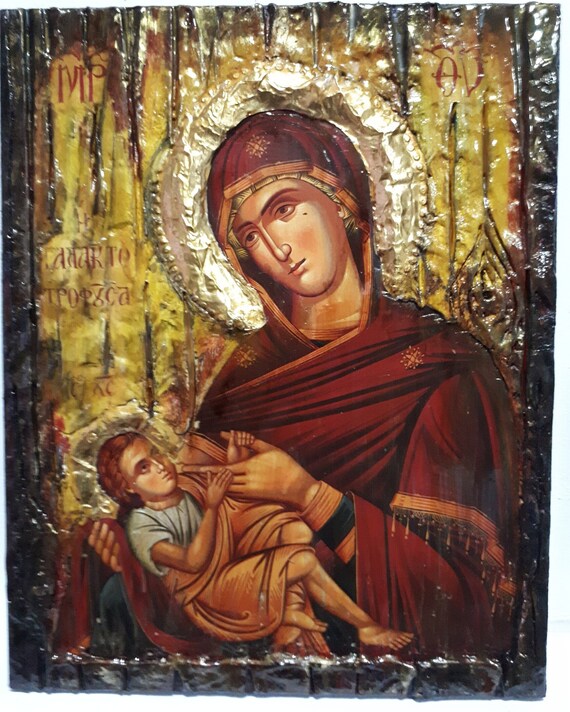 Virgin Mary Galaktotrofousa with Jesus Icon- Greek Orthodox Byzantine Icons
