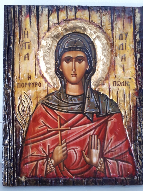 Saint Lydia Lidia Handmade on wood Icon- Greek Holy Orthodox Icons