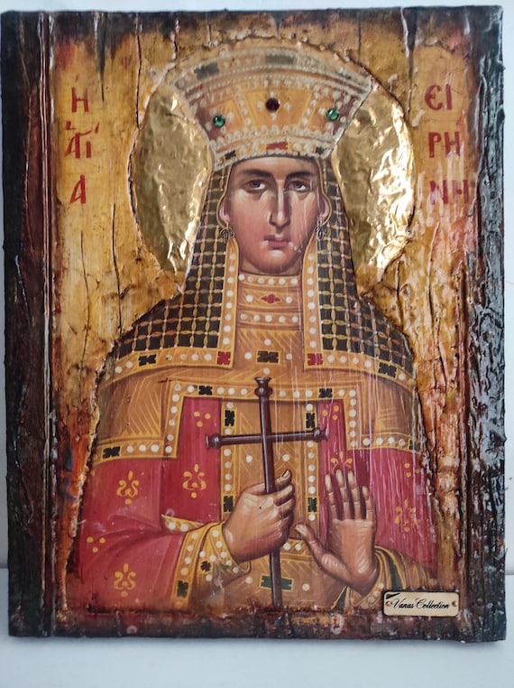 Saint Irene Irina Santa Irene Greek Orthodox Icon Byzantine Religious Antique Style