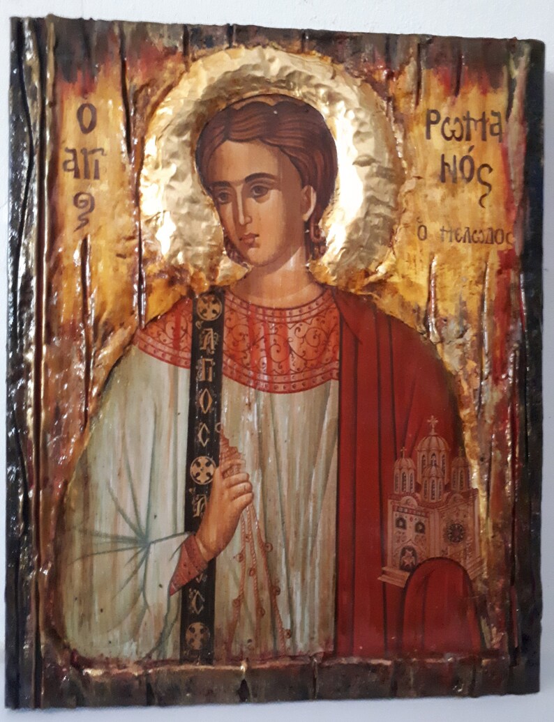 Saint St. Romanos the Melodist icon on Wood Icon-Orthodox Greek Christian Catholic Icons image 9