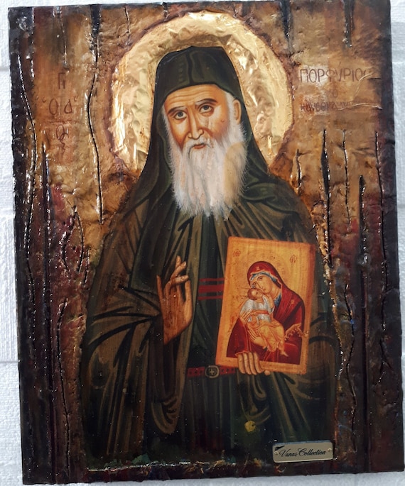 Saint St. Porphyrius Porfyrios Icon-Greek Christian Orthodox Byzantine Icons-Handmade Religious Icon