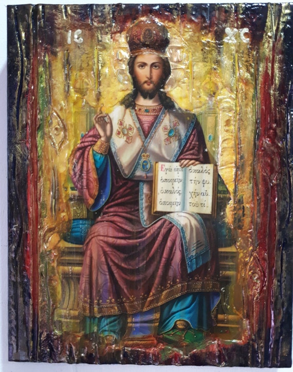 Christ Blessing, King of Kings, and Great High Priest-Greek Byzantine on Throne Icon