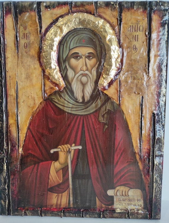 Icon of Saint Anthony Antonios Antony the Great Rare Christianity Greek Orthodox Icons