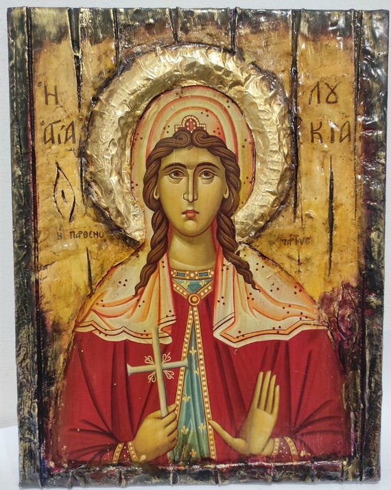 Saint Lucia Lucy Santa Lucia - Rare Byzantine Greek Orthodox Icon-Antique Style Icons