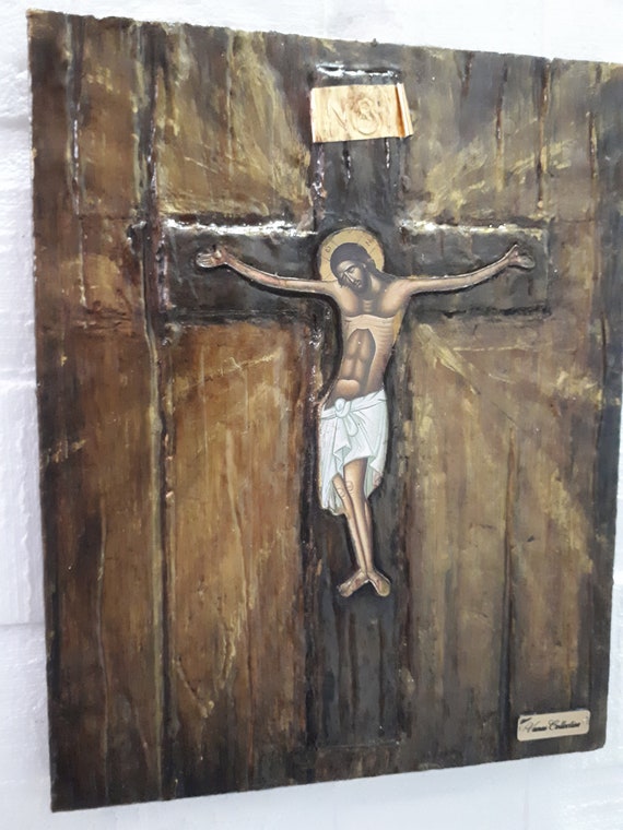 Jesus Christ the Crucified on Wood Icon - Greek Orthodox Byzantine Icons
