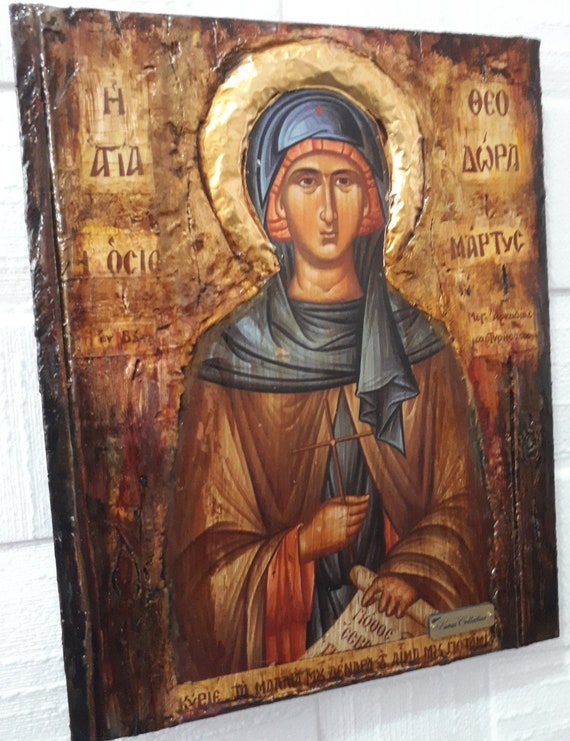 Saint St. Theodora of Vasta Megalopoli - Handmade Greek -Orthodox Byzantine Icon-Antique Style