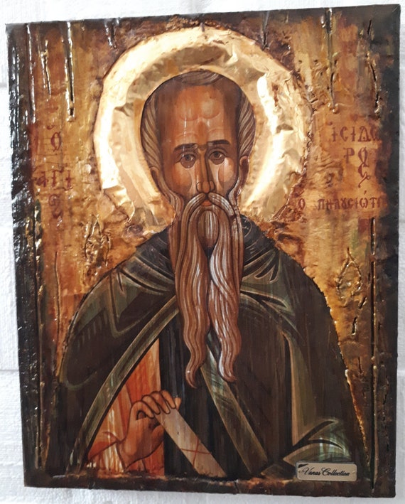 Saint St. Isidoros Pilousiotis Icon Handmade Orthodox Byzantine Greek Icons