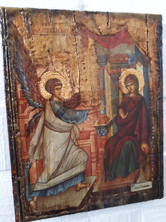 Annunciation of the Virgin Mary Theotokos-Orthodox Greek Byzantine Handmade Icon