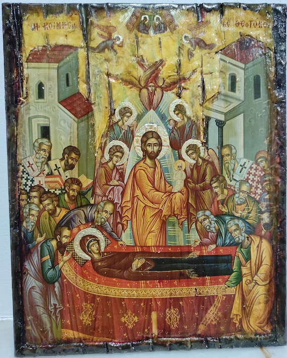 Icon of the Assumption of the Virgin-Greek Orthodox Antique Style Icons