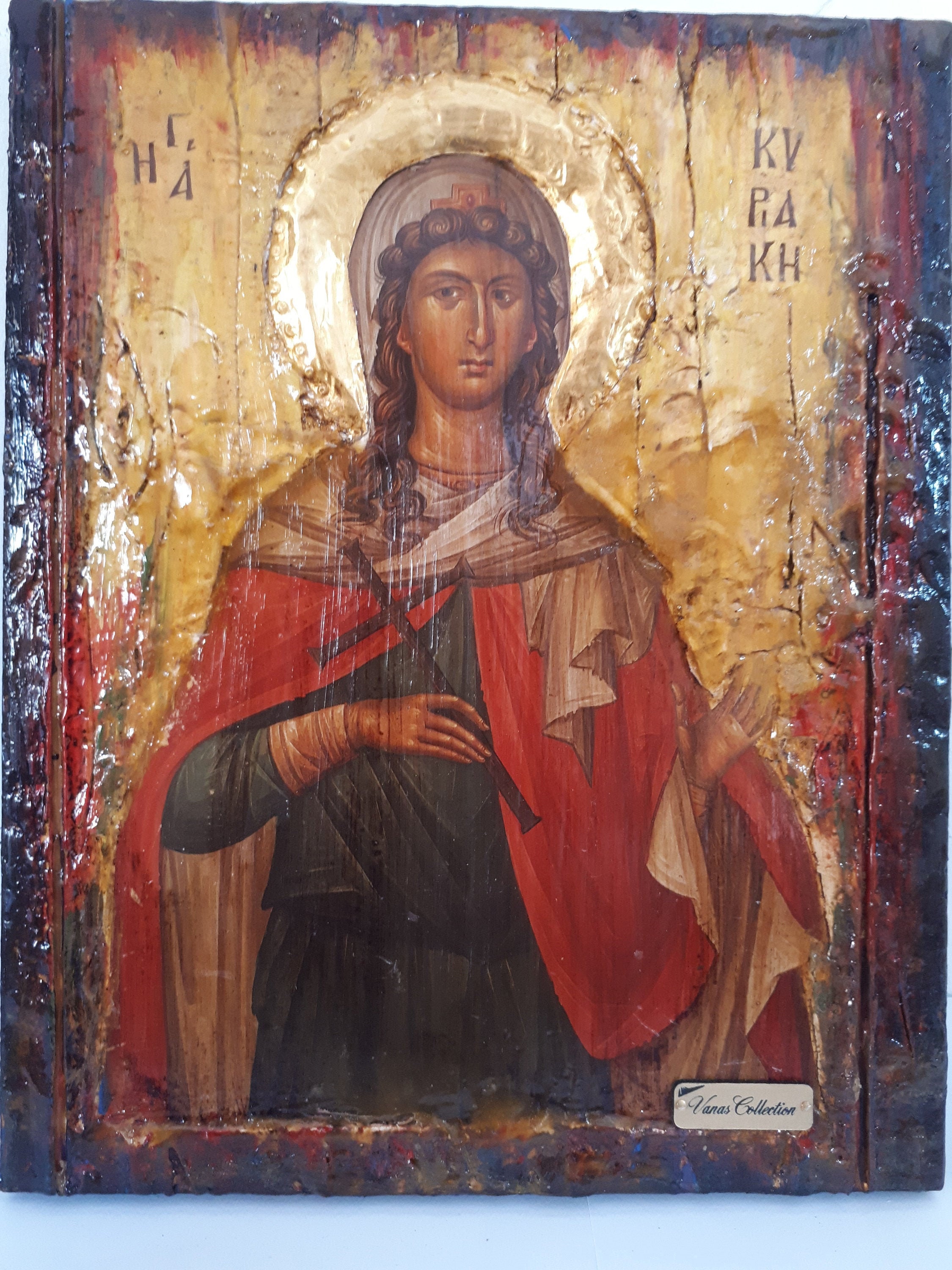Saint St. Kyriaki of Greek Byzantine Antique Style Handmade