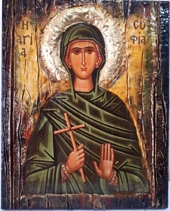 St Sophia Sofia the Martyr Icon Rare Byzantine Greek Orthodox Antique Style Icons