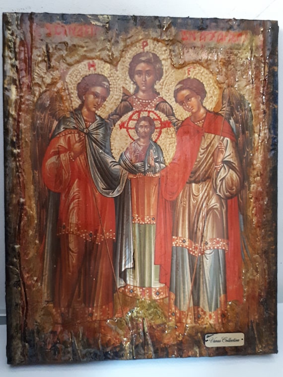 Synaxis Gathering of the Archangels Icon-Greek Byzantine Christian Icons Handmade Icons