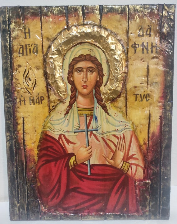 Saint Daphne Dymphna Santa Dinfna Santa Dymphna Greek Handmade Wood Icon
