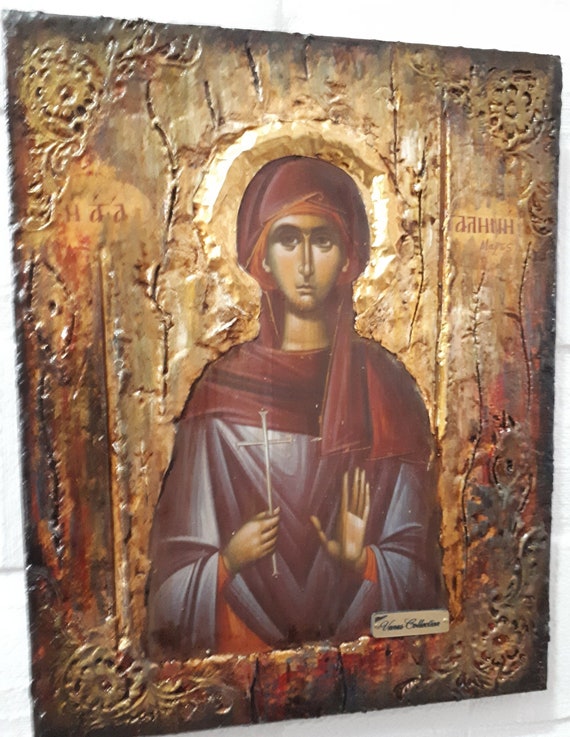 Saint St Galini the Martyr Icon-Orthodox Greek Byzantine Wood Icons