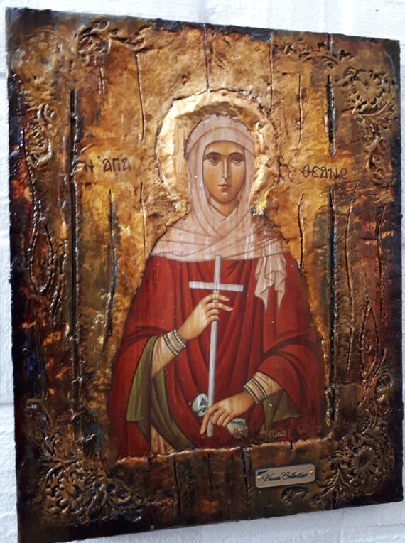 Saint Theano the Martyr Icon -Orthodox Greek Byzantine Wood Antique Style Icon