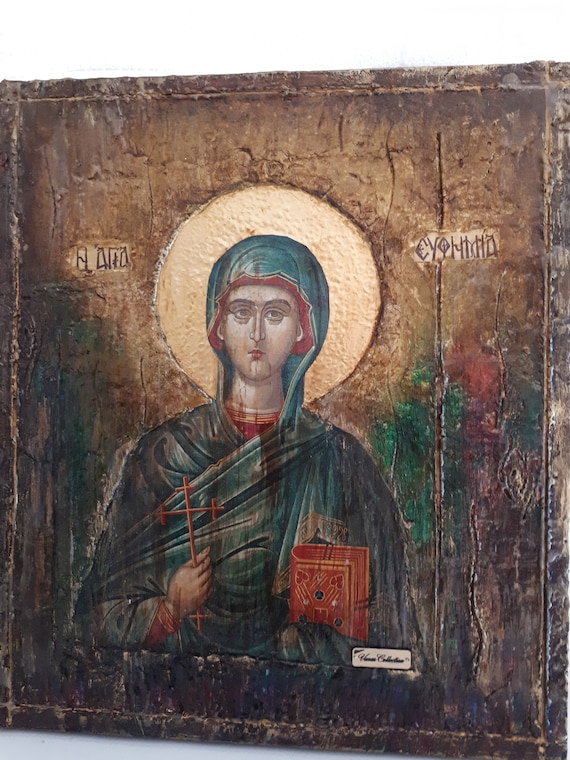 Saint Euphemia Efimia Effie Greek Orthodox Byzantine Icon - Handmade Antique Style Icon