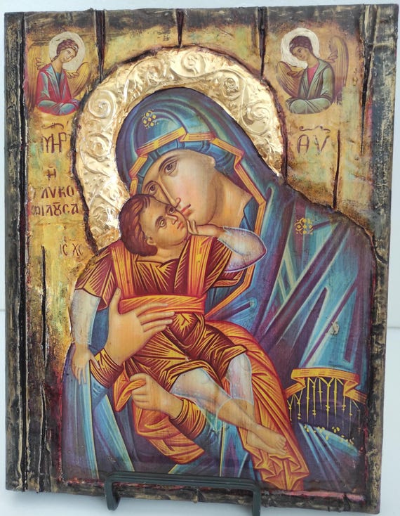 Panagia Glykophilousa Icon | Handmade Greek Orthodox Byzantine Icon