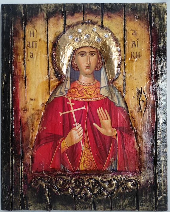 Saint Alice Aliki Icon-Greek Orthodox Byzantine Christian Antique Style Icons