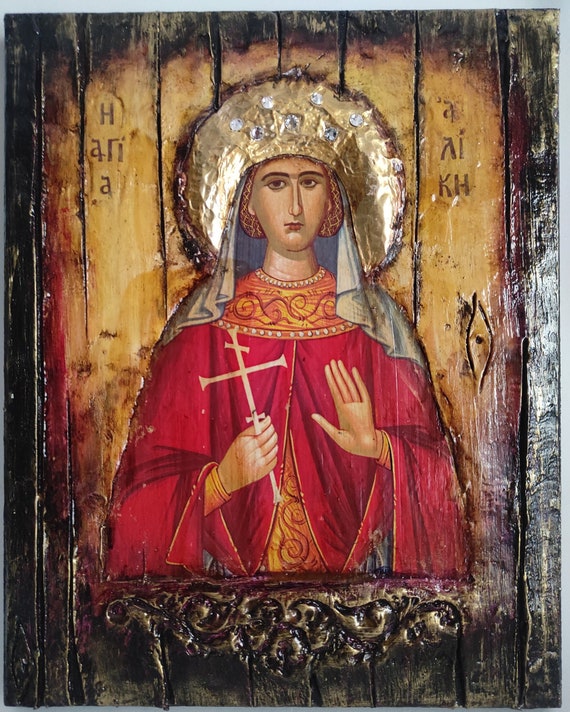 Saint Alice Aliki Icon-Greek Orthodox Byzantine Christian Antique Style Icons