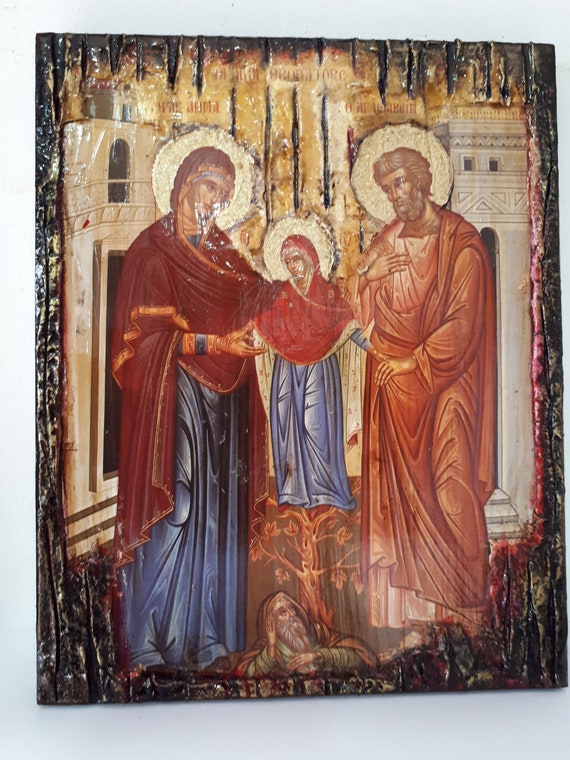The Holy Forefathers Saints Anne And Joachim, With Virgin, Christianity Orthodox Byzantine Greek Icons