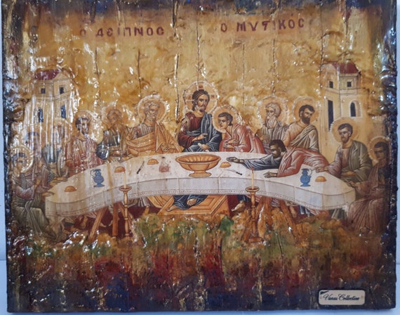The Last Supper Icon, Jesus Christ icon- Greek Byzantine Antique Style Icons