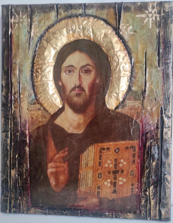 Jesus Christ Pantocrator Blessed of Sina Icon-Christianity Orthodox Famous Greek Icons