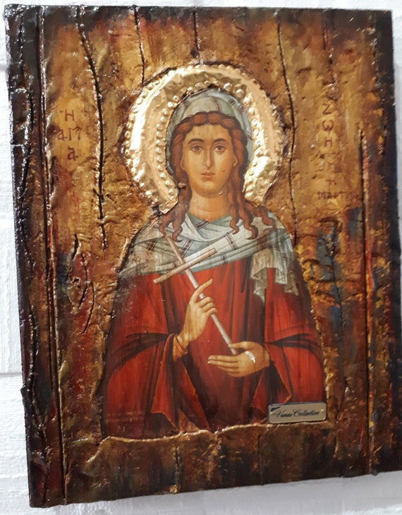 Orthodox Icon St. Zoe the Martyr- Greek Byzantine Handmade Antique Style Icons