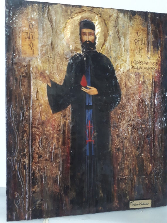 Saint Ephraim of Nea Makri-Handmade Greek Byzantine Icon-Orthodox Icon Antique
