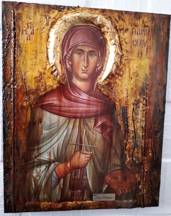 Saint St. Paraskevi-Handmade Greek Byzantine Icon-Orthodox Icon Antique Style
