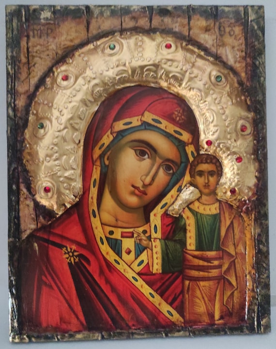 Virgin Mary and Jesus Christ Kazanskaya Icon- Orthodox Greek of Kazan Icons