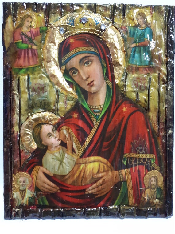 Virgin Mary Galaktotrofousa and Jesus Christ Icon- Greek Orthodox Russian Icons