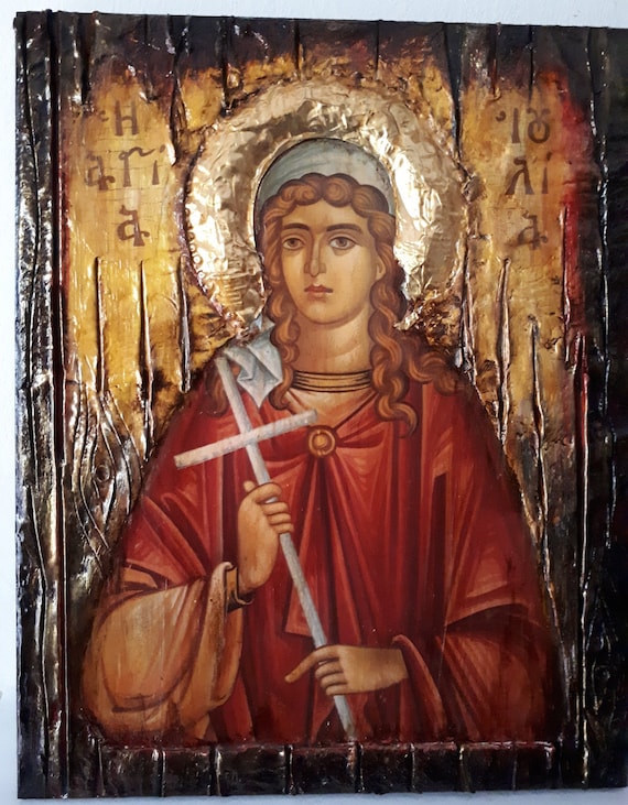 Icon of Saint Ioulia Julia on Wood-Agia Ioylia-Greek Orthodox Byzantine Icons