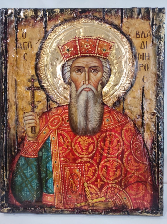 Saint St. Vladimir Vladimiros Icon-Handmade Orthodox Christian Greek Icons