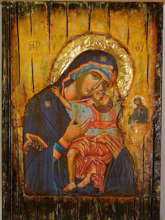Virgin Mary and Jesus Christ Sweet Kissing, Kardiotissa Icon-Greek Orthodox Icons