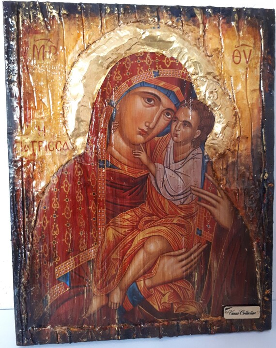 Virgin Mary Giatrissa with Jesus Christ icon- Greek Orthodox Byzantine Handmade Icons