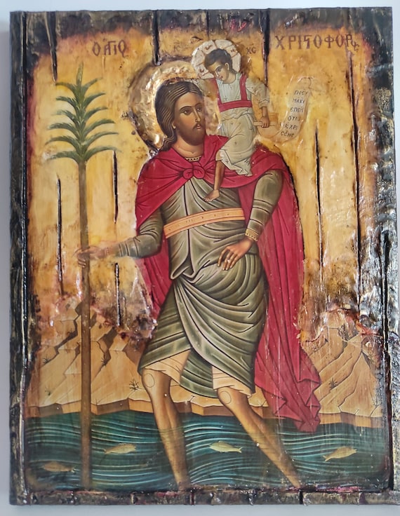 Saint Christoforos- Hristoforos-Christophoros Icon-Byzantine Orthodox Greek Handmade Icons