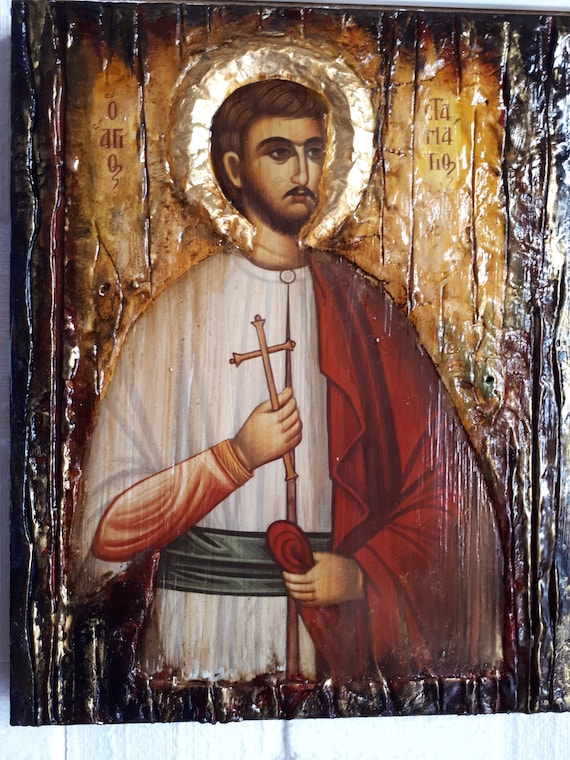 Saint St. Stamatios on Wood Icon-Orthodox Greek Christian Byzantine Icons