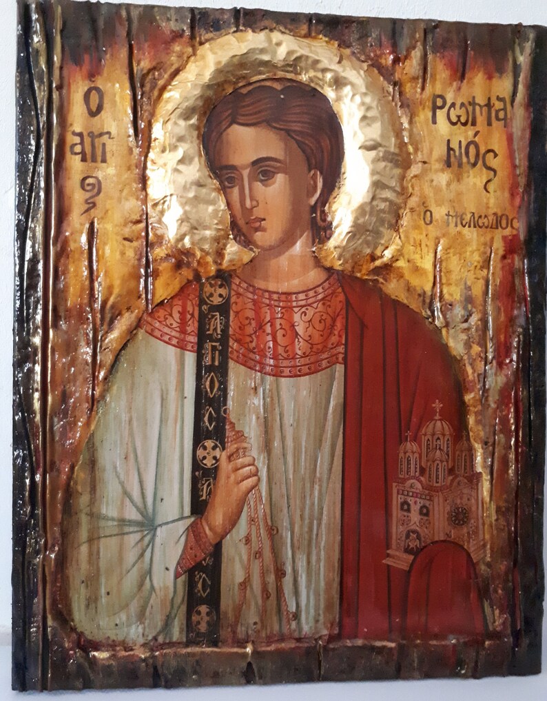 Saint St. Romanos the Melodist icon on Wood Icon-Orthodox Greek Christian Catholic Icons image 8