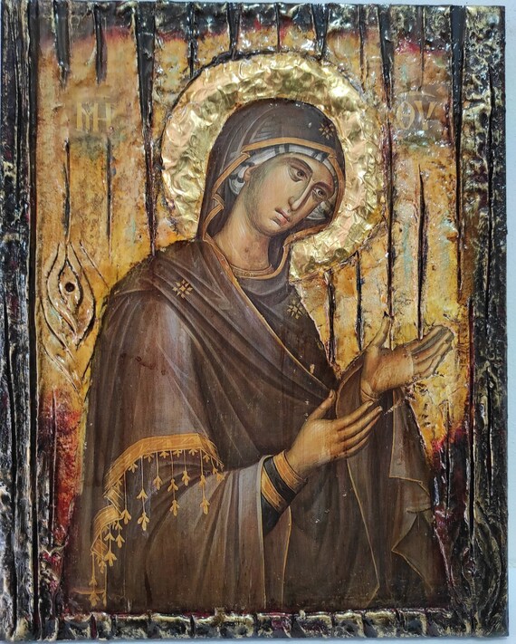 Virgin Mary the Supplicating, Panagia Icon-Greek Orthodox Byzantine Handmade Icons