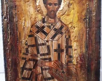 Saint St. John Chrysostom - Greek Handmade Orthodox Byzantine Antique Style Icons