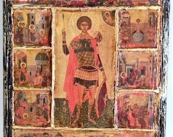 Icona della vita di San Giorgio - Icone in stile antico greco-ortodosso bizantino fatte a mano